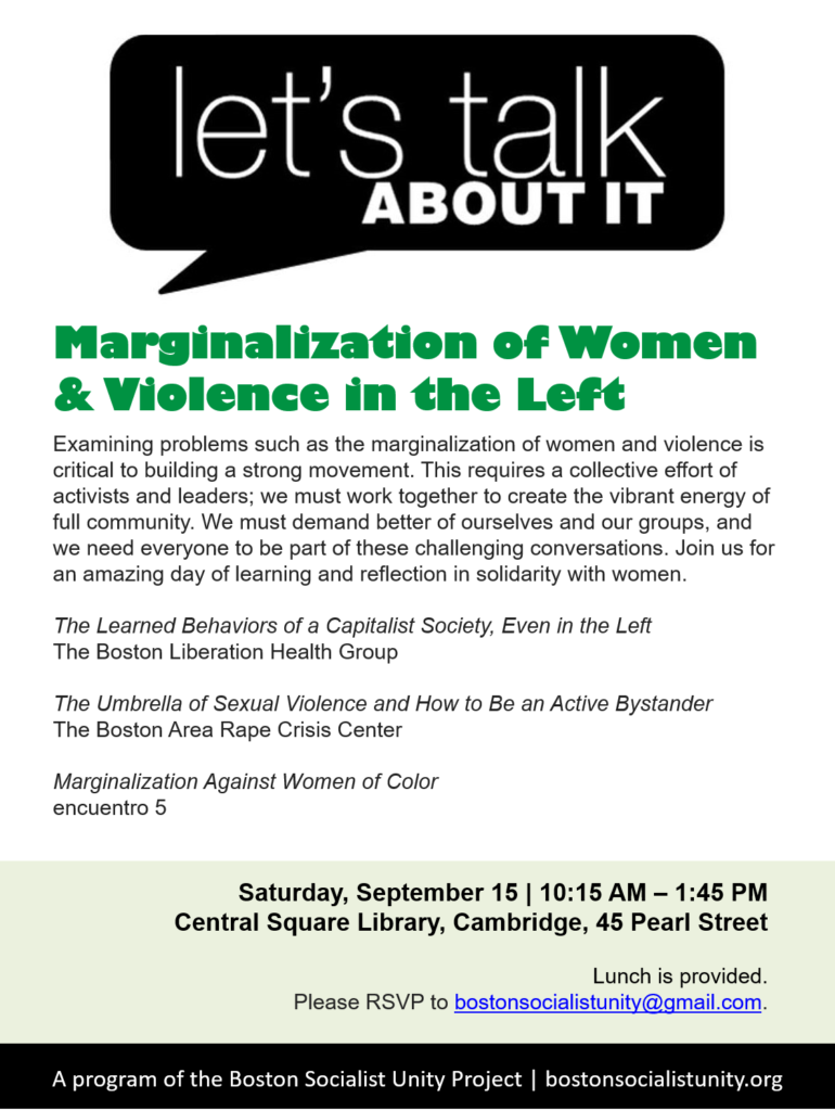 Flyer: Marginalization of Women and Violence on the left